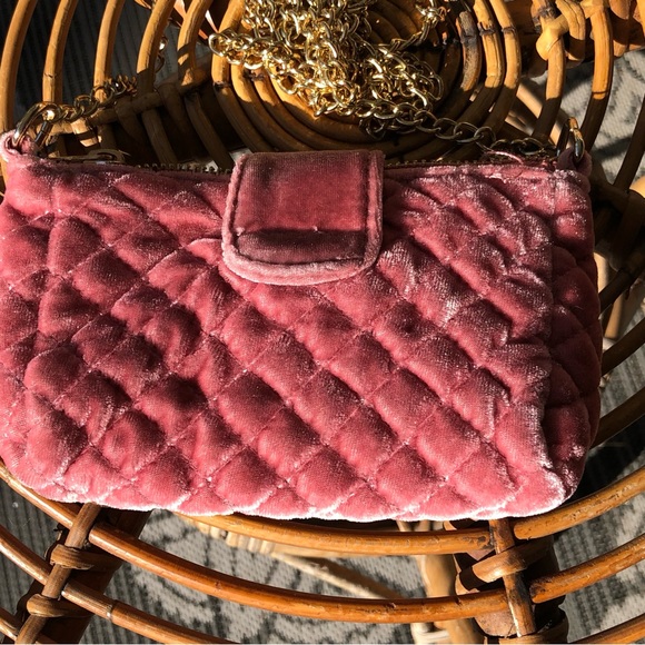 Dusty Pink Quilted Velvet Mini Crossbody Purse - Picture 2 of 5